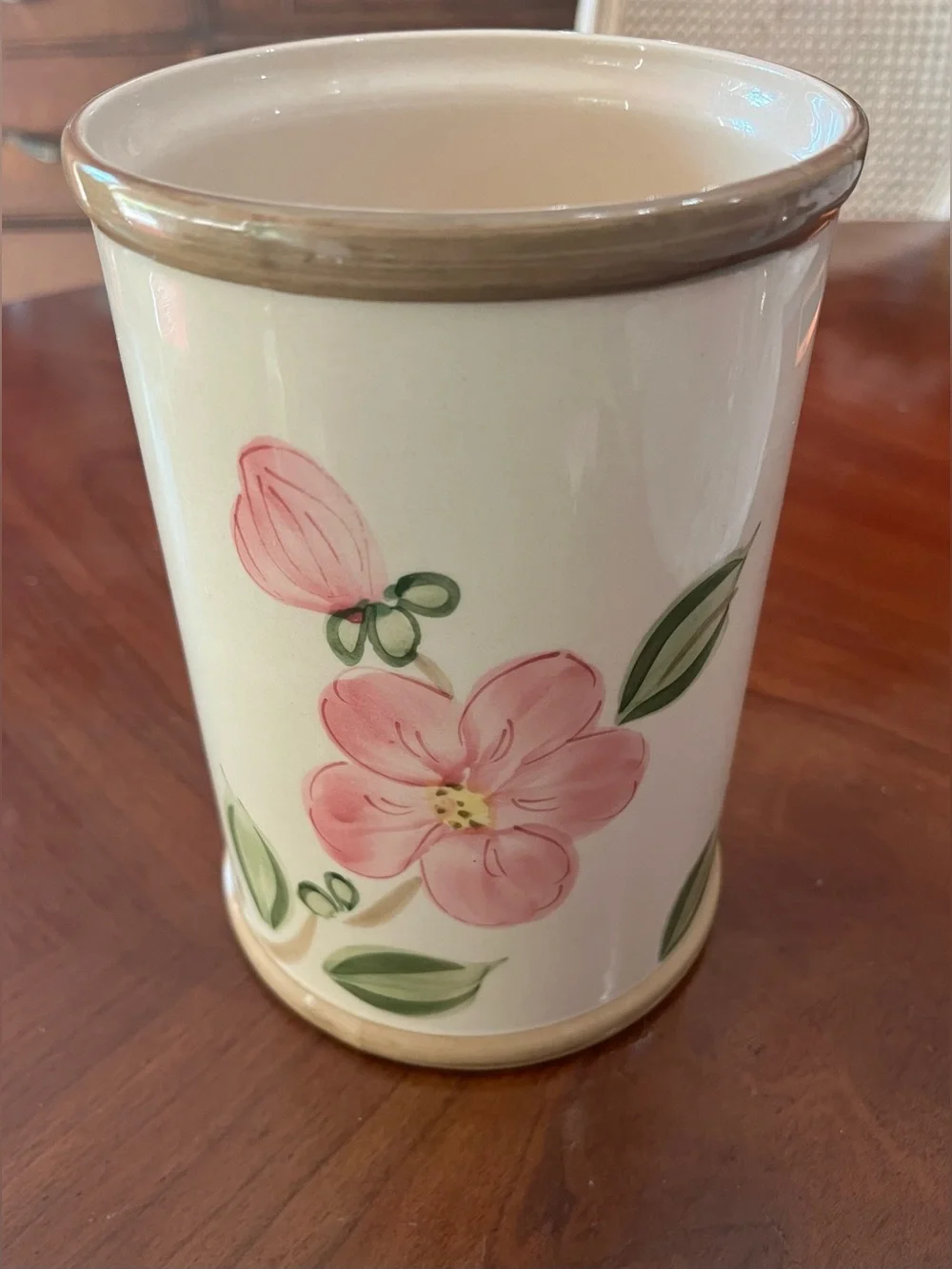 Vintage Franciscan Desert Rose Utensil Holder Crock 7” Made in Portugal